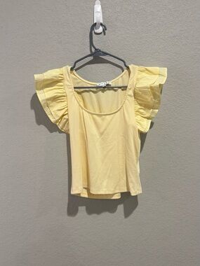 HYFVE butter Yellow Ruffle Sleeve Scoop Neck Top